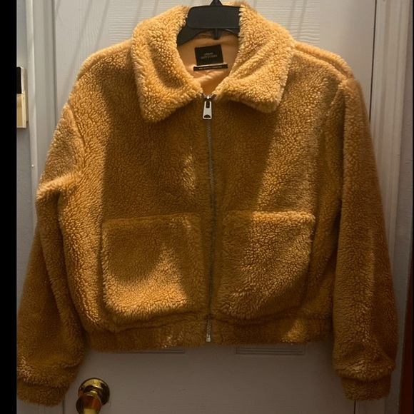 Urban Outfitters Cropped Teddy Jacket Fleece Deep Pile Sherpa Brown Siz M NWT - Picture 3 of 7